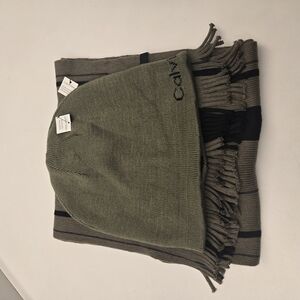 Calvin Klein Olive Green Beanie and Scarf Set
